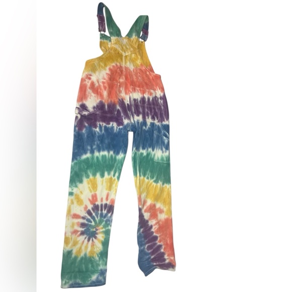 Current Mood Yellow and Pink Tie-Dye Overalls XS - Picture 2 of 4